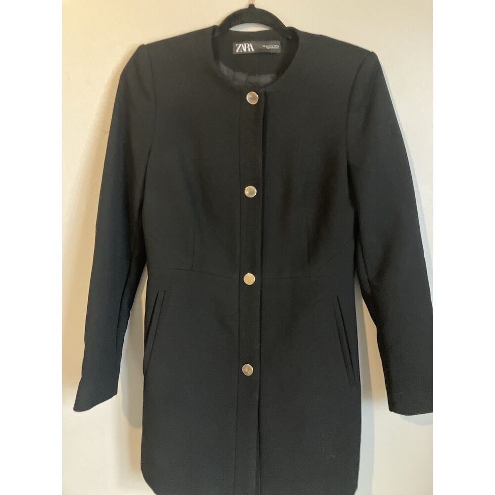 Zara Women's Coat Overcoat Medium Black Suit Jacket Blazer Long